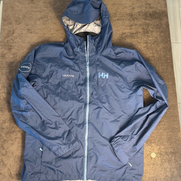 Helly Hansen Navy Raincoat with Light Blue Accents - Picture 1 of 3